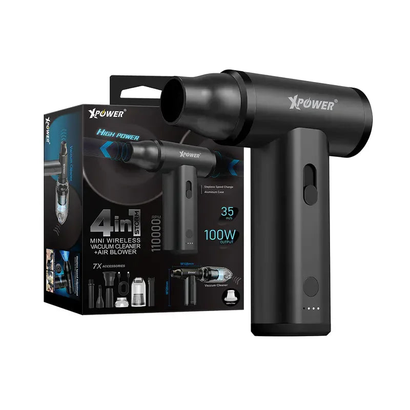 Xpower Mini Wireless Vacuum Cleaner + Air Blower Storm 4 In 1 - Black - Tashqila Xpower Mini Wireless Vacuum Cleaner + Air Blower Storm 4 In 1 - Black - Tashqila